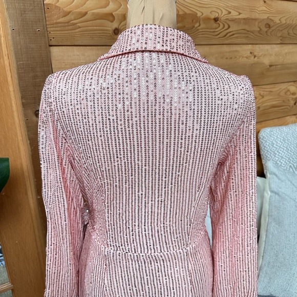 DOUBLE CRAZY Pink Sequin Long Sleeve V Neck Tie Waist Collared Wrap‎ Dress Sz S - Picture 11 of 16